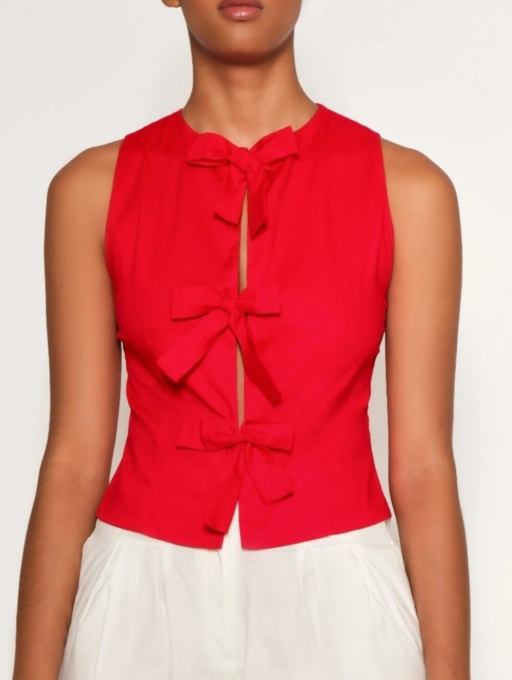 The Lulo Project The Cliff Top Red Sleeveless Bow-Front Women's Top XS